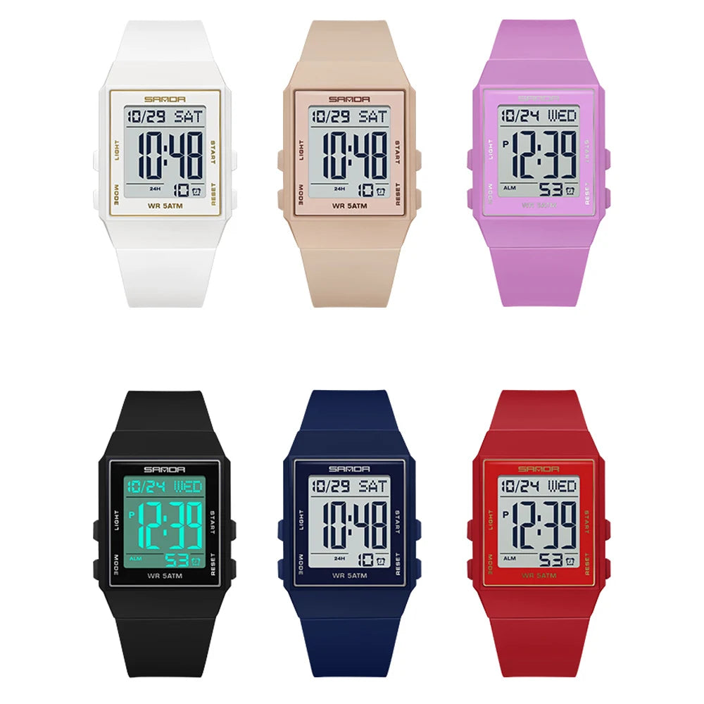 SANDA Woman Fashion Watches Fashion Sports Watch Silicone Strap 3ATM Waterproof Time Display Women's LED Digital Watch Gift