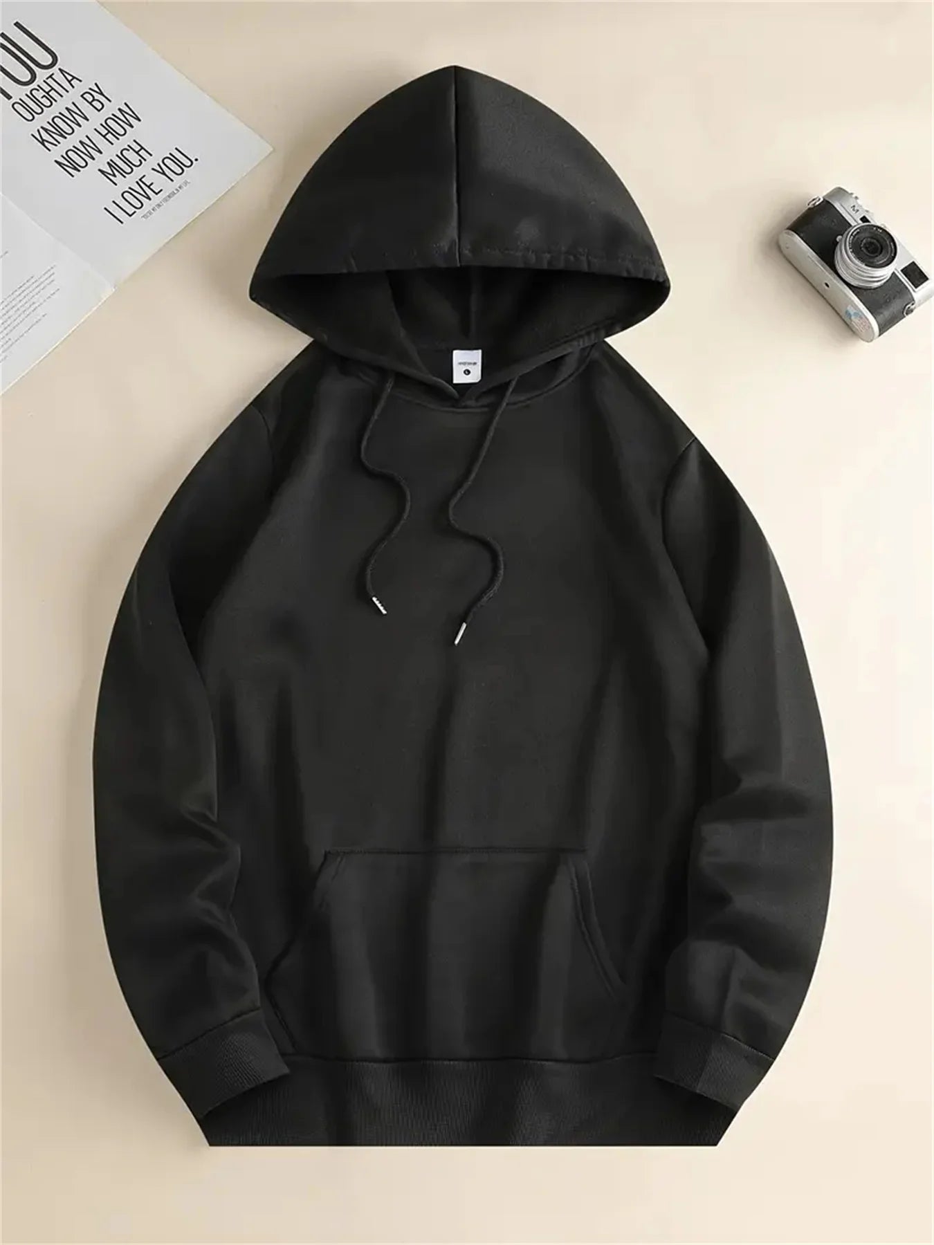 Men's autumn and winter casual fashion loose back poker card A graphic printed long sleeved hooded sweatshirt warm pullover
