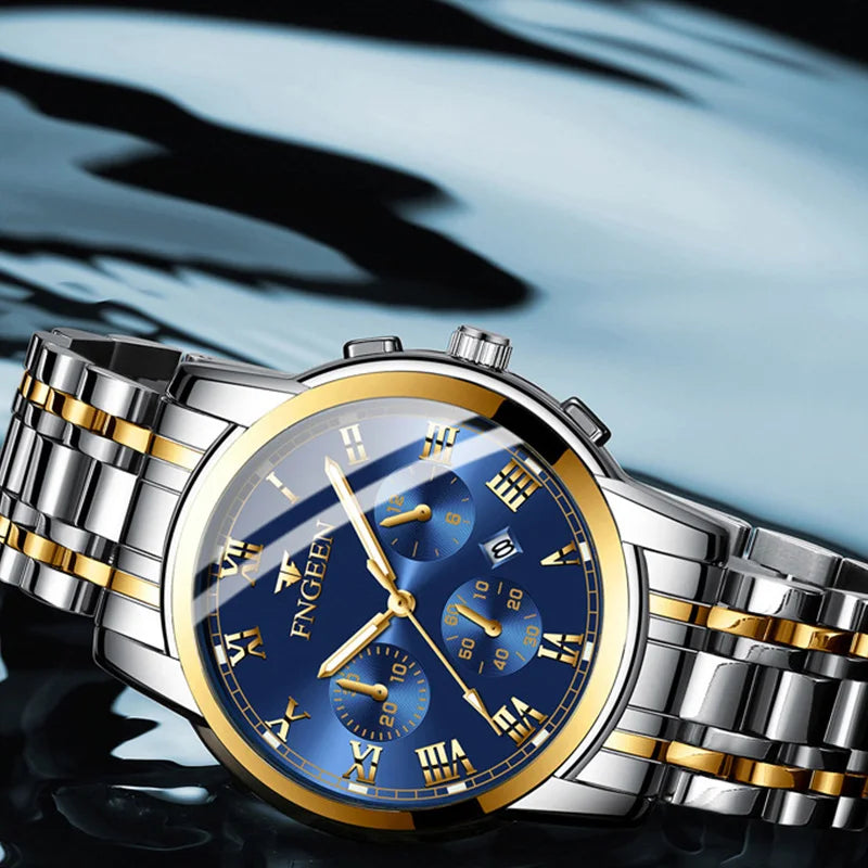 FNGEEN Hot Men Watches Top Brand Luxury Waterproof Date Clock Male Steel Strap Fashion Quartz Watch Sports Wrist Watch Men 4006