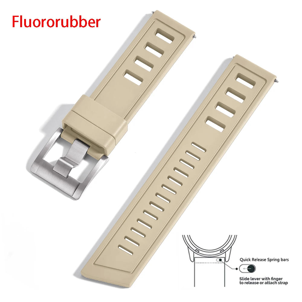 New Design Heavy Duty FKM 20mm 22mm Watch Strap Waterproof Fluororubber Band Quick Release Universal Fit For Diving/Sports Watch