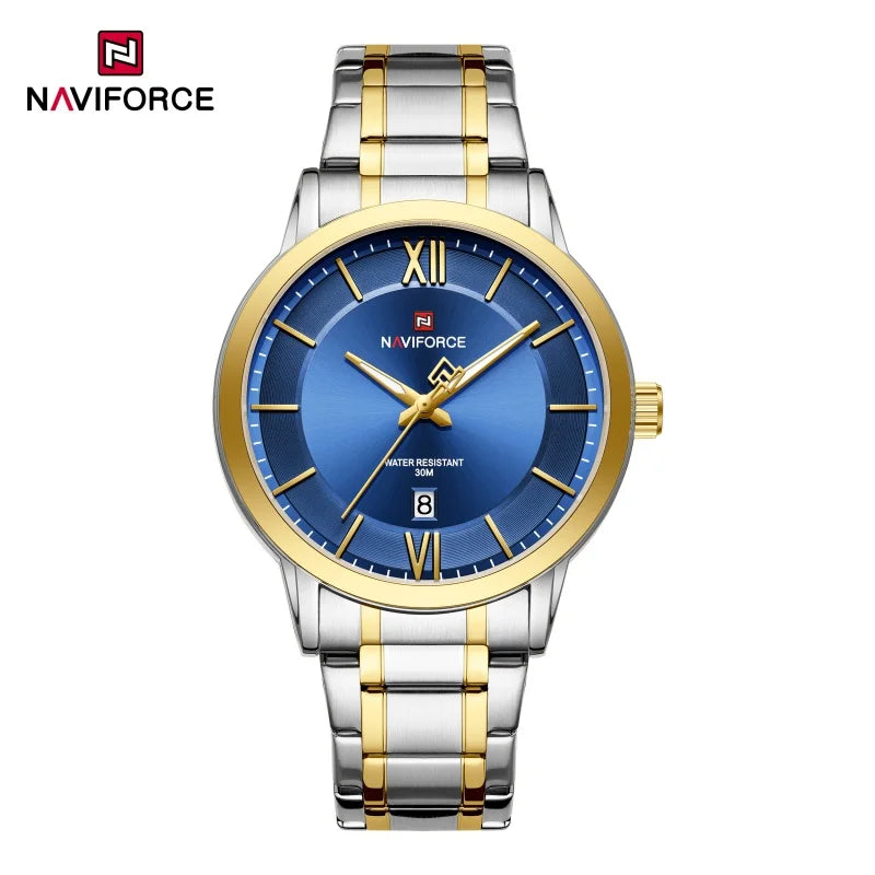 NAVIFORCE Simple Fashion Business Men's Watches Watch Stainless Steel Strap Calendar Display 3ATM Waterproof Men's Quartz Watch