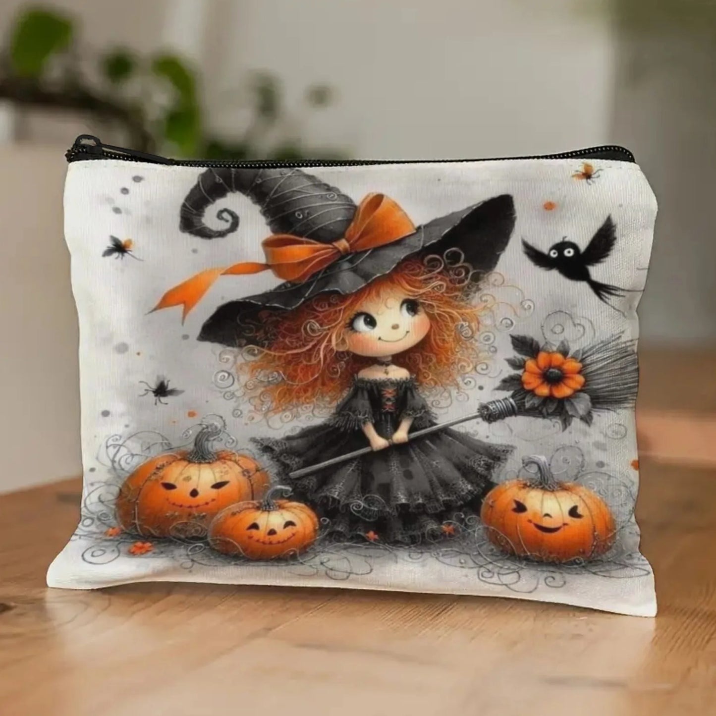 Pumpkin Girl Print makeup bag lightweight portable cosmetic case with zipper closure ideal for women Birthday Christmas Gifts