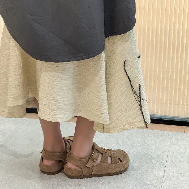 Children' Simple Elegant Baotou Sandals 2026 Summer New Product Genuine Leather Casual Comfortable Single Shoes Boys Girls Suede