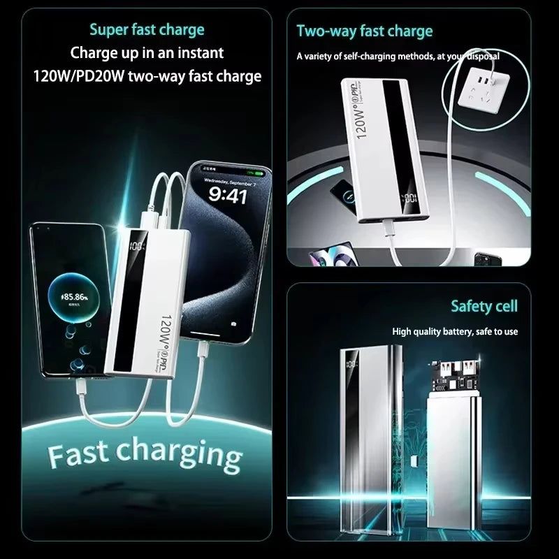 200000mAh Power Bank High Capacity 120W Super Fast Charging Portable External Battery Powerbank Universal For iPhone Samusung