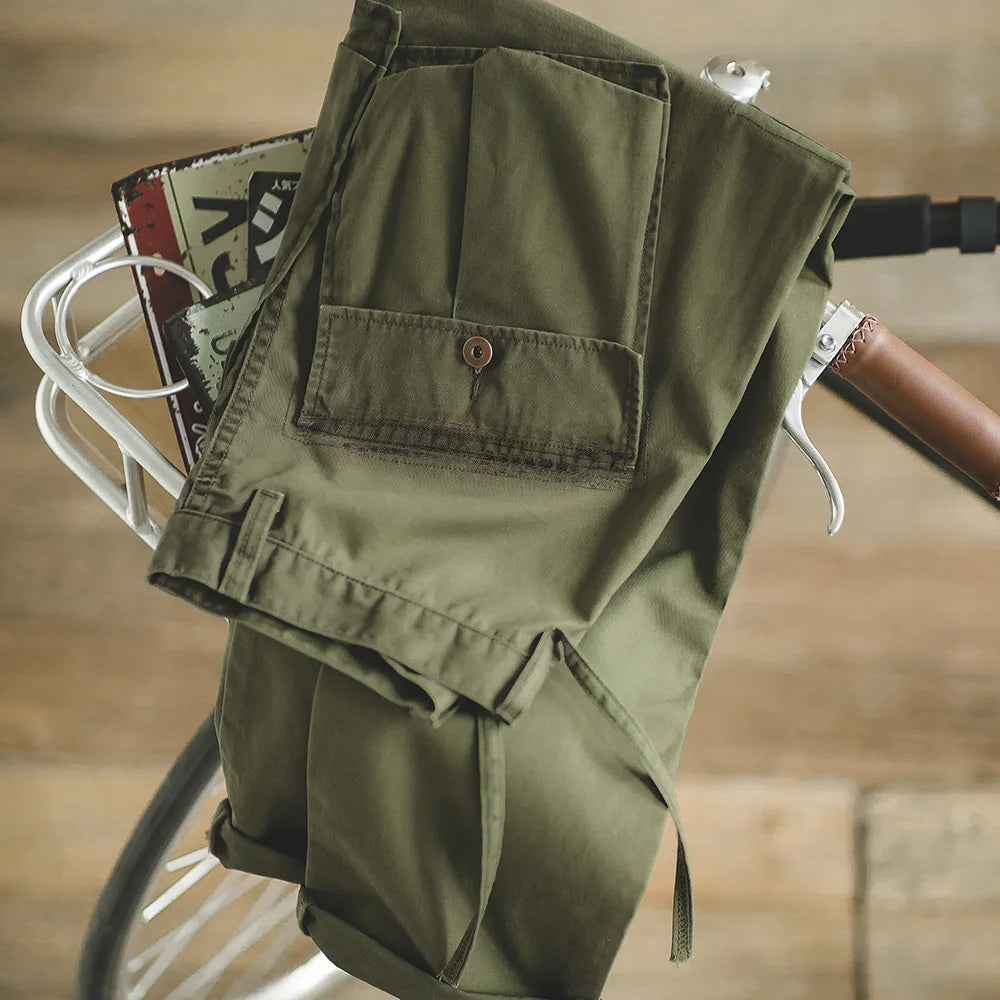 Maden 2023 Autumn Rhombus Cargo Pants Men's  Green Patch Pocket Trousers Uncle Fu 100% Cotton Casual Tactical Pants