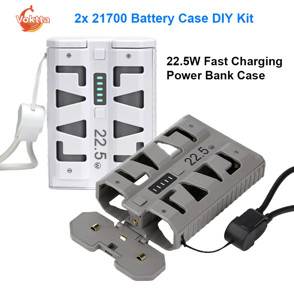 DIY Kit for 2x 21700 Battery Case 22.5W Fast Charging Power Bank Case One-Click Battery Swap Dual Mode Support for Low Current