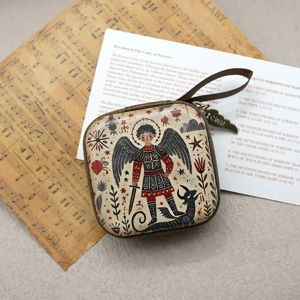 Portable Virgin Mary Prayer Rosary Storage Bag 7x7cm Zippered Religious Articles Cartoon Elegant Prayer Kit Devotees