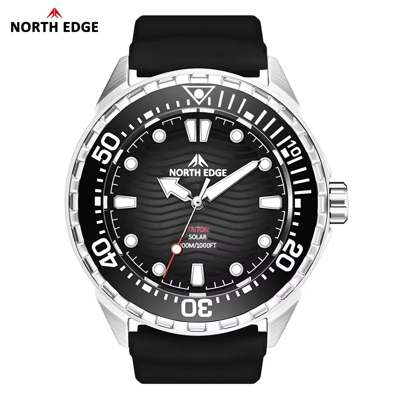 NORTH EDGE NEW+ TRITON Solar-Powered Diving Watch Luxury Quartz Watches For Men 300M Waterproof 180+ Day Power
