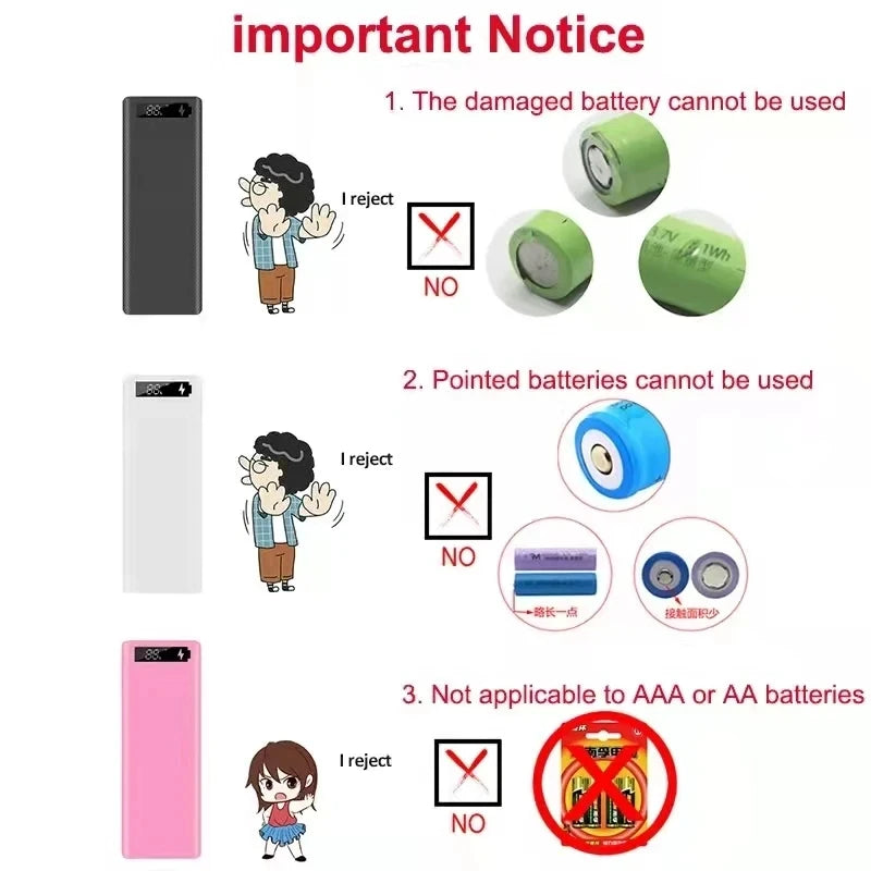 10/8*18650 Power Bank Battery Box Stand Portable Dual USB Power Bank Charge Shell For iPhone Xiaomi Battery Case Detachable Case