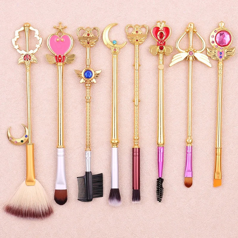 8pcs/set Sailor Moon Makeup Brushes Cosmetic Makeup Brush Set Professional Tool Kit Set Pink Drawstring Bag Included