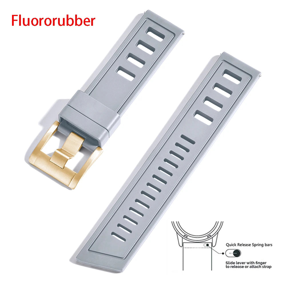 New Design Heavy Duty FKM 20mm 22mm Watch Strap Waterproof Fluororubber Band Quick Release Universal Fit For Diving/Sports Watch