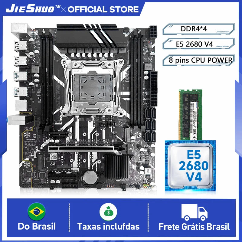 JIESHUO X99-JSD4 Gaming Motherboard LGA2011-3 DDR4 Dual Channel PCIe X16 M.2 SSD Desktop Mainboard with Intel Xeon E5 2680 CPU