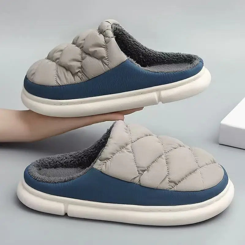 Hot New Fashion Big Size 48 49 Winter Waterproof Men Warm Slippers Women Couples Plush Slides Home Non-Slip Shoes Outdoor Flats