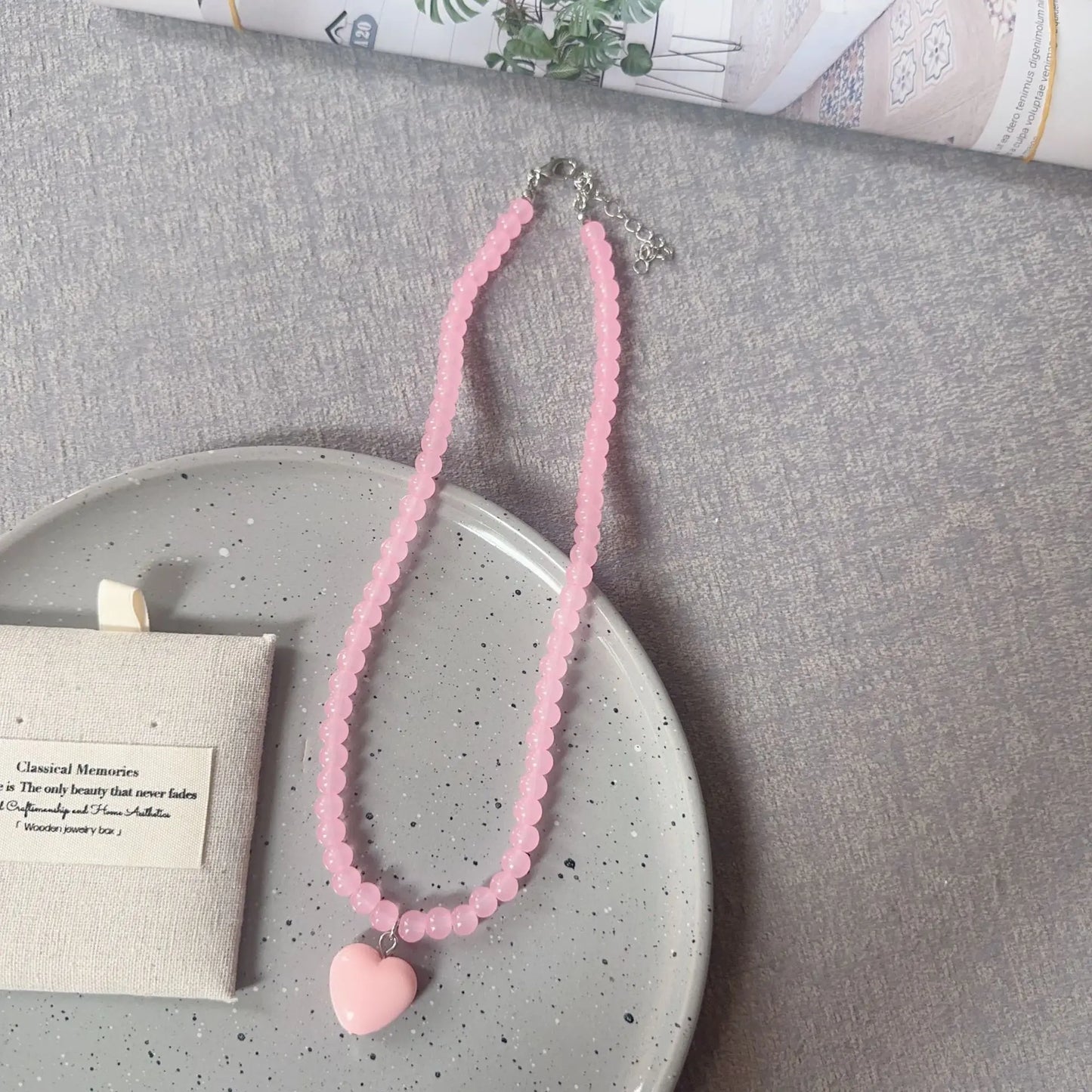 Aesthetic Jewelry Colorful Beaded Heart Pendant Necklace for Women Girls Y2K Trendy Charms Choker Neck Accessories Gift