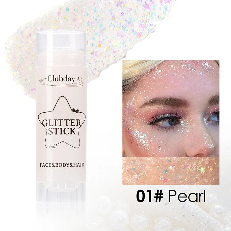 Face Body Sequins Glitter Gel Stick Makeup White Pearl Pink Highlighter Hair Painting Brighten Stage Makeup Flash Sequins Cream