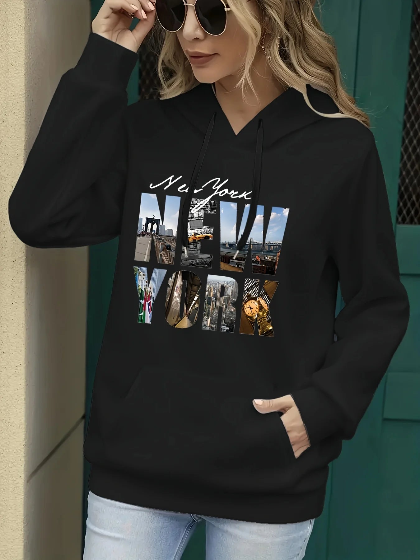 Women's autumn and winter warm and loose casual NOPE not today printed suede long sleeved hooded sweatshirt