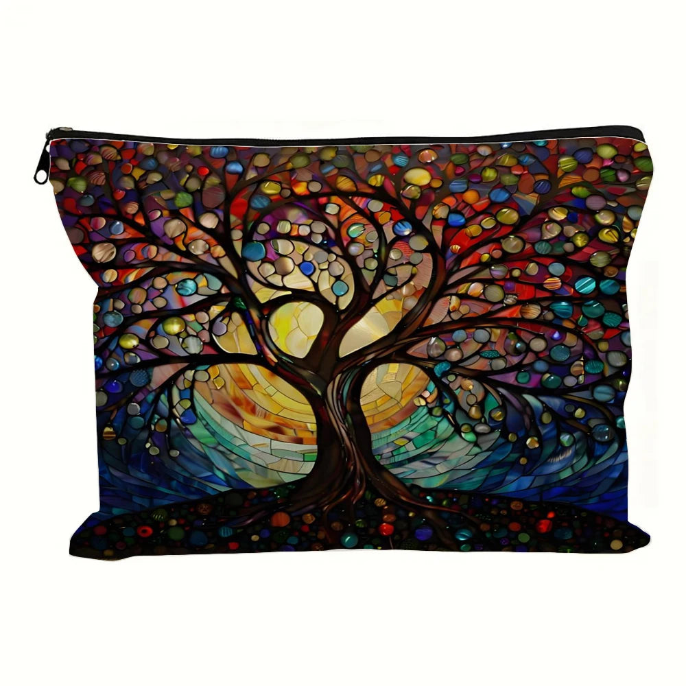 Animal Tree Printing Cosmetic Bag Foldable Lightweight Zipper Closure Makeup Bag for Women and Girls