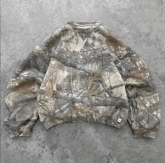 Sweatshirt Hoodie Y2K Retro zip up Camouflage Pattern zipper High Street Hip Hop Streetwear Oversized Unisex Camo Hoodie