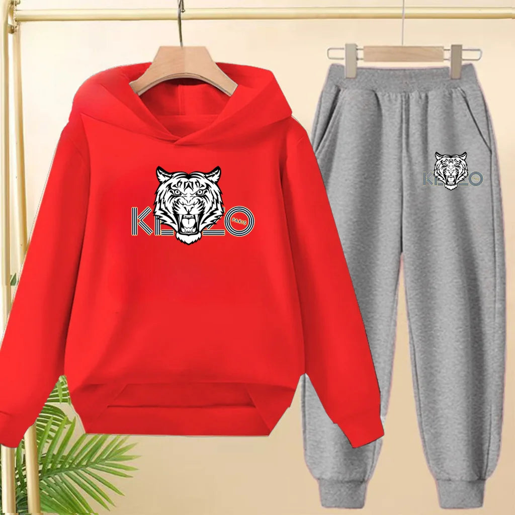 Children's 3-12Yrs Tiger print Pullover Hoodie Boys Girls Toddler Sweatshirt+Trousers Casual Fashion Charming Sports Jogging Set