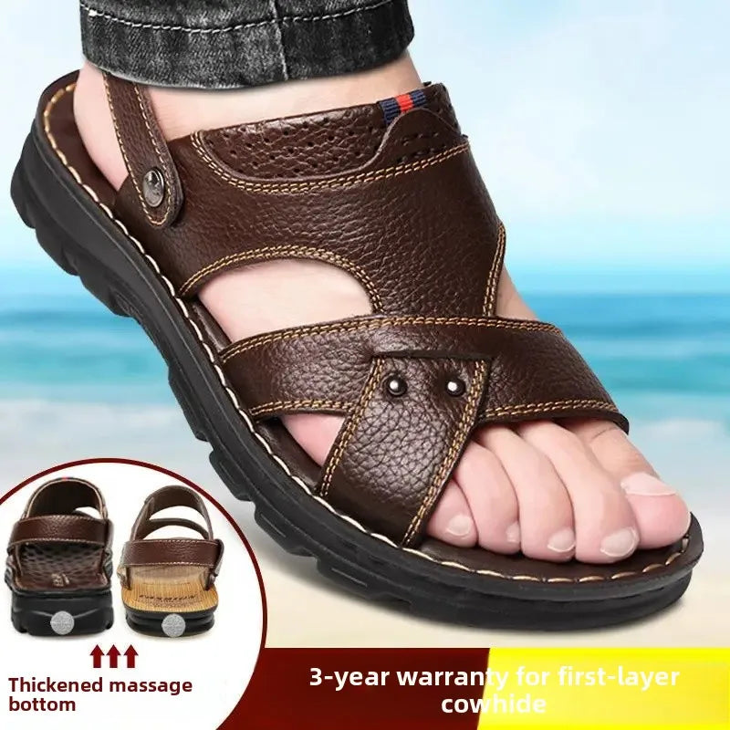 Leather Massage Sole Casual Beach Shoes Men's Sandals Thick Bottom Summer Leather Shoes Comfortable Footwear for Men