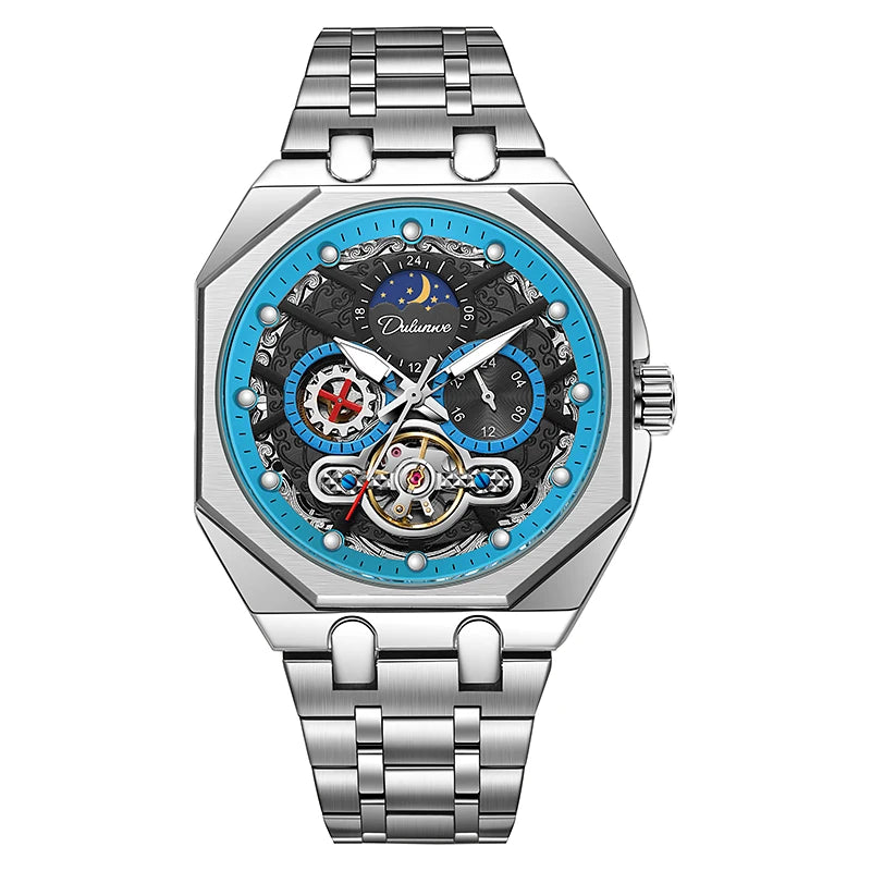 Red Second Hand Tourbillon Mechanical Watch for Men Luminous Hands Business Automatic Mens Watches Top Brand Luxury Steel Strap