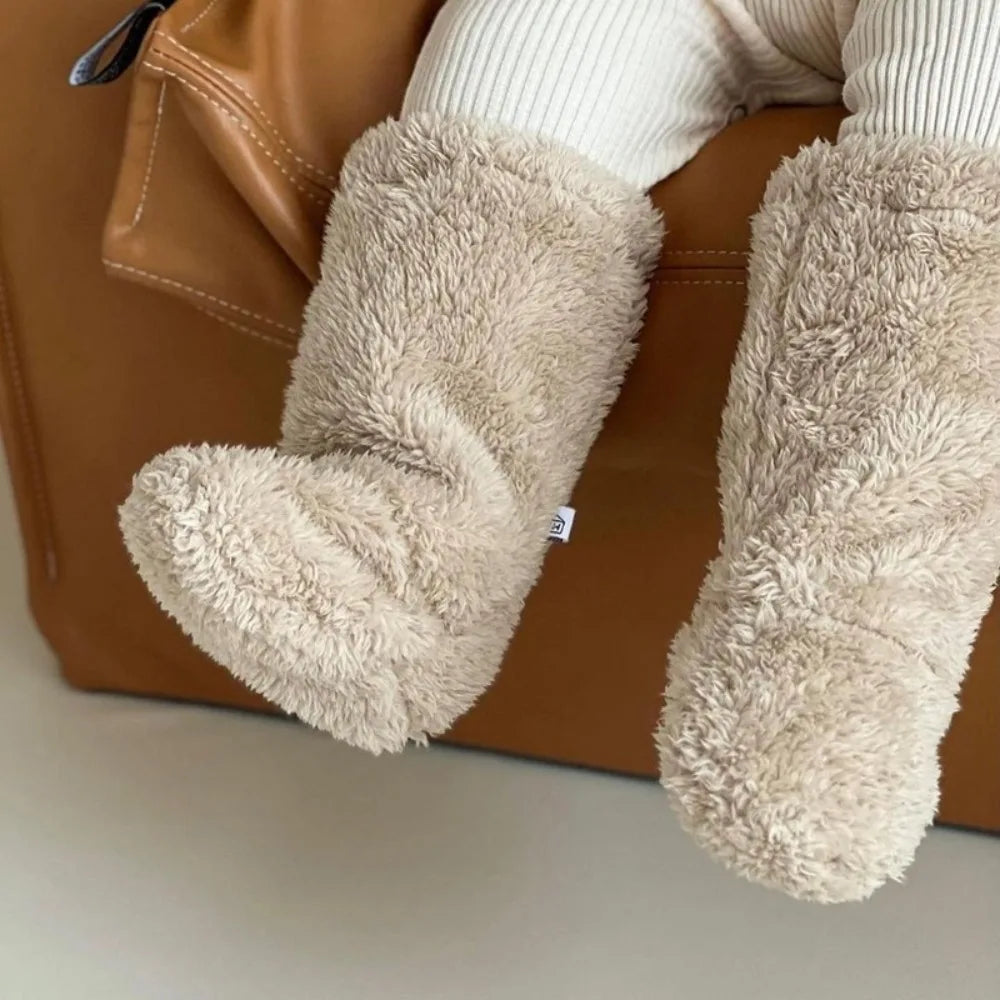 1 Pair Casual Thickened Newborn Baby Socks Anti-slip Solid Color Kids Floor Socks Warm Baby Foot Warmer Infant Winter