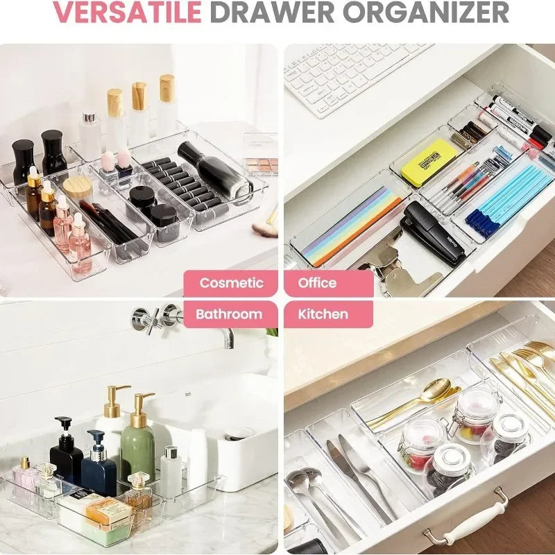Clear Plastic Drawer Organizers 4 Sizes Makeup storage Bins Home Dresser Office Kitchen Drawer Separator sundries Organization