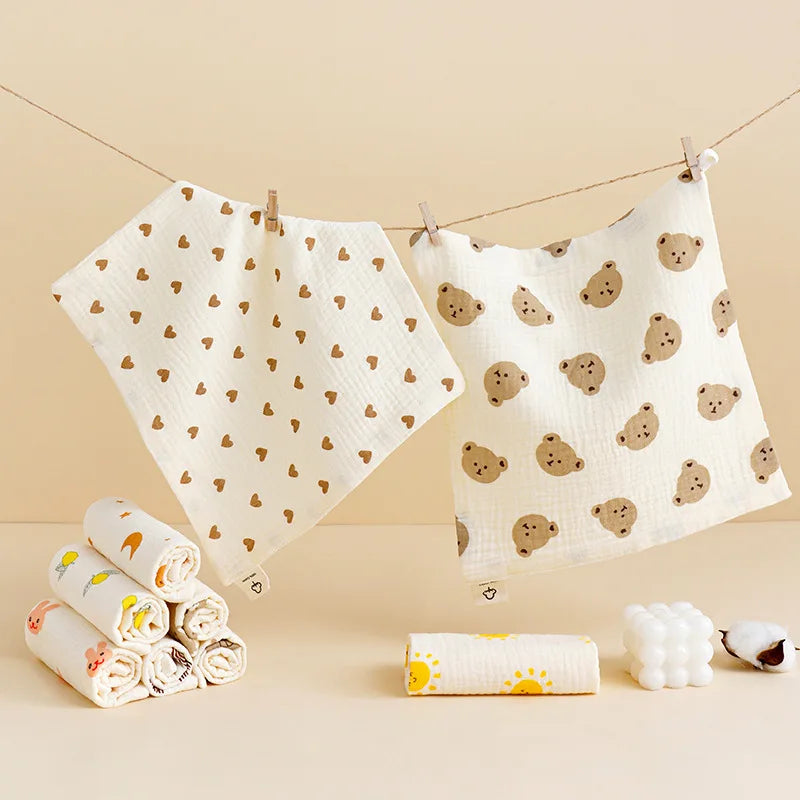 4pcs New Baby Washcloth Newborn Burp Cloth Square Towels Cute Koala Bear Pure Cotton Soft Absorbent Gauze Cotton Baby Towels