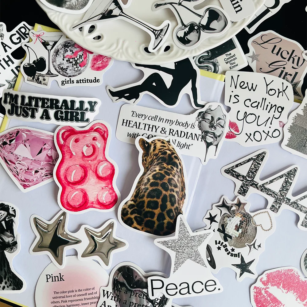 50/100Pcs Silver Lucky Girl Stickers Waterproof Cartoon Gift Decoration Scrapbook Laptop Luggage Water Cup Phone Case DIY Decal