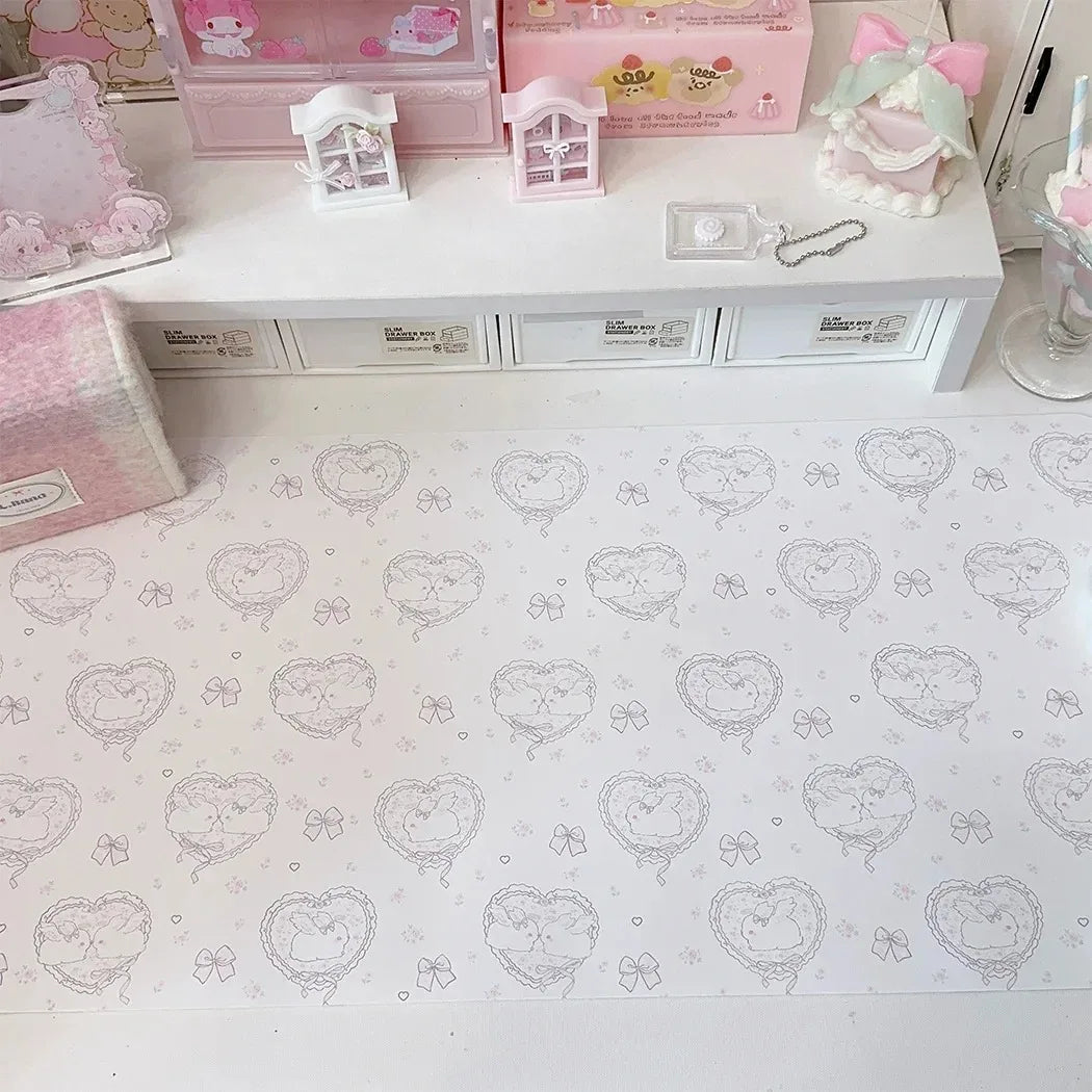 Kawaii Pink Rabbit Leather Desk Pad Mouse Protector Non-Slip Large Mouse Pad Home &Office Desk Mat PU Leather Laptop Mouse Pad
