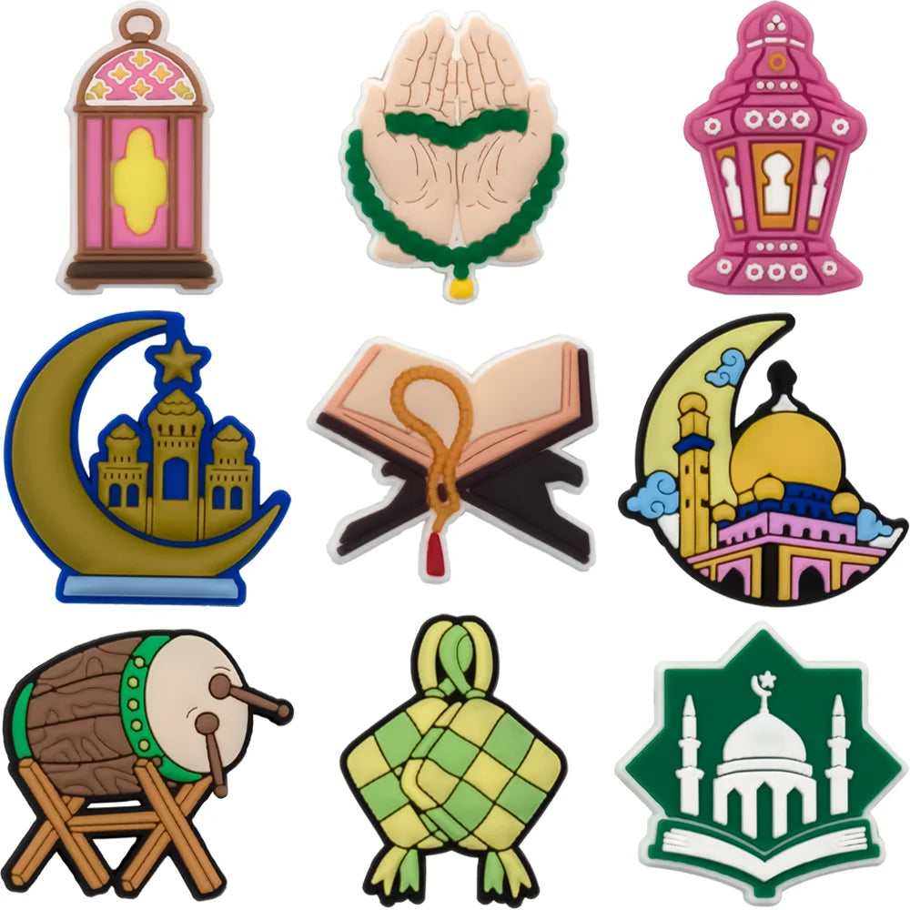 1/9PCS Casual Middle East Shoes Charms Decorations,Lights Castle Pins for Shoes,Books Sandals Clogs Buckles Accessories