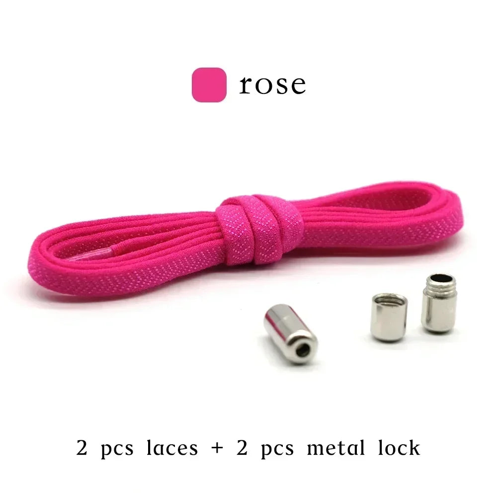 No Tie Shoelaces with Metal Lock – Flat Elastic Shoe Laces for Adults and Kids Sneakers, Quick Wear Shoe Strings for Lazy Day