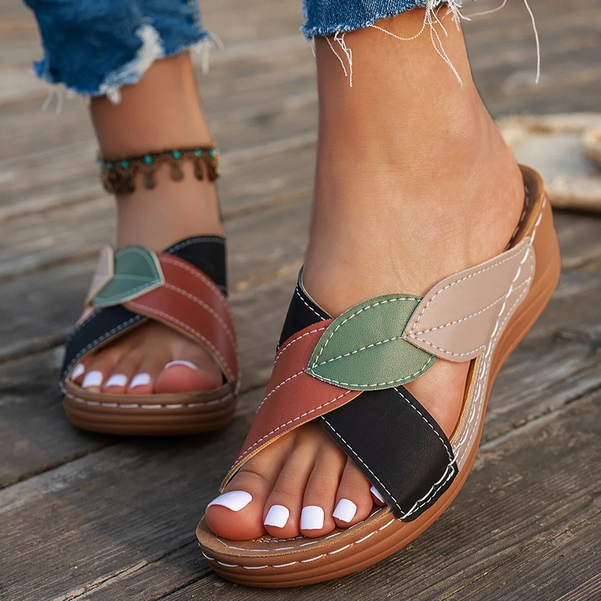 Summer Women Sandals Shoes Party Ladies Shoes Slides Sandals Ladies Wedge Sandals Woman Non-Slip Footwear Women Slippers Female