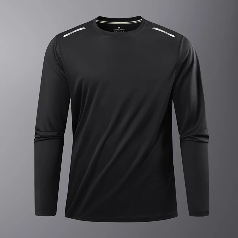 Long-Sleeved Ice Silk Breathable Running Top Round Neck Fitness Wear Quick-Drying Sports T-Shirt Thin Casual Quick-Drying