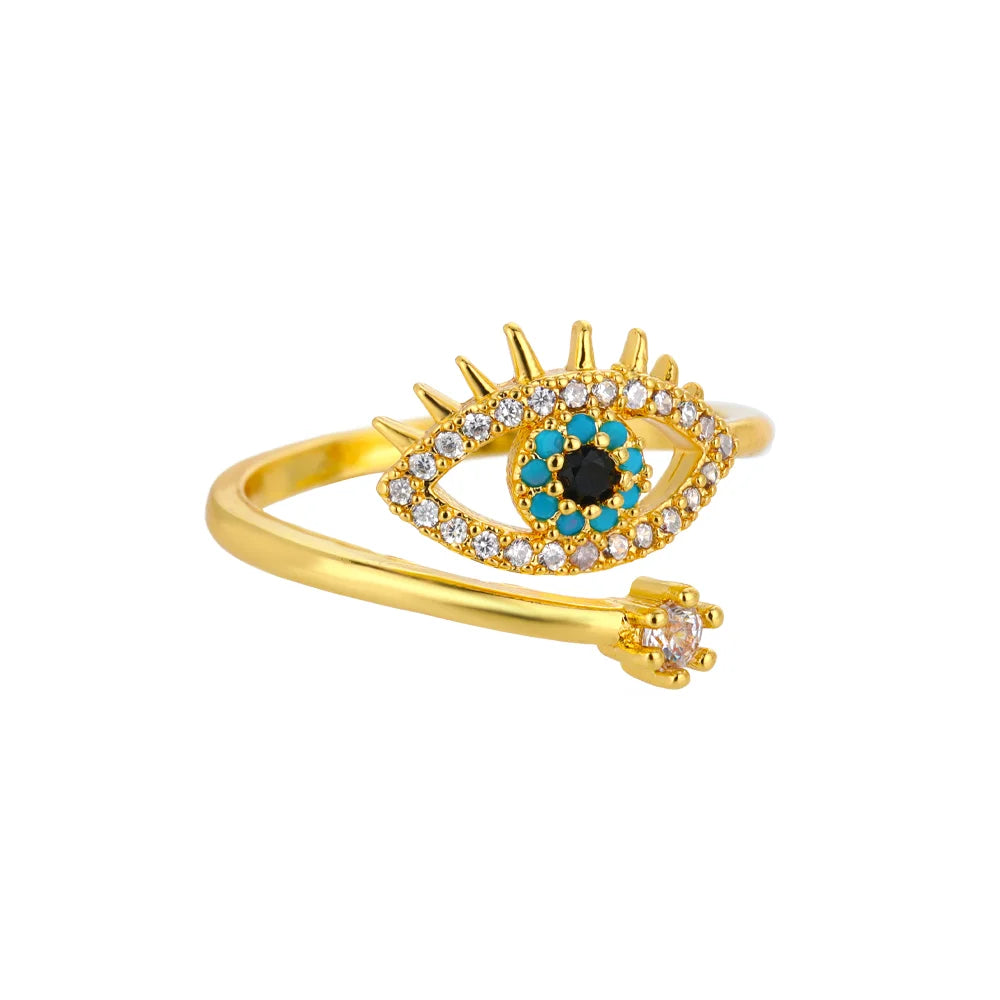 Luxury Zircon Evil Eye Rings For Women Gold Color Lucky Eye Opening Ring Women Trendy Punk Gothic Aesthetic Jewelry Accessories