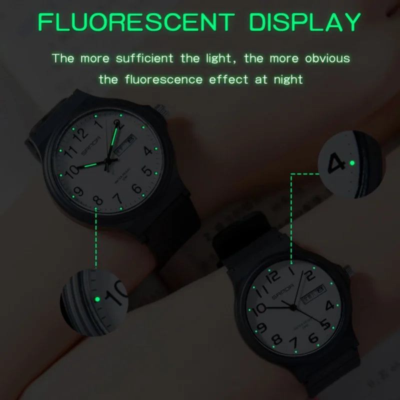 SANDA 9072 Fashion Students Quartz Watch New Design Soft TPU Strap Water Resistant Outdoor Sports Wrist Watches for Man