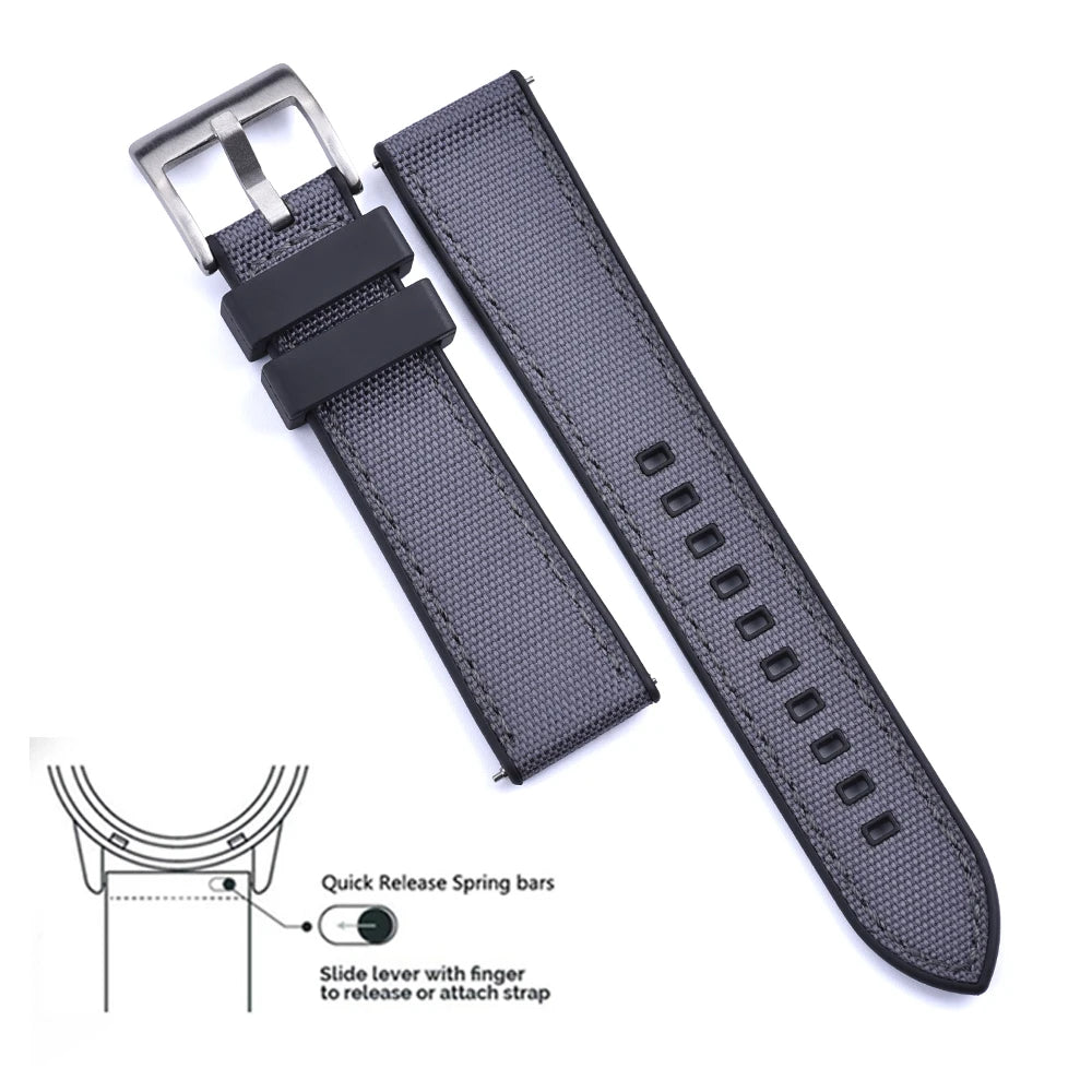 High Quality FKM Canvas Watch Strap 20mm 22mm Hybrid Fluoro Rubber Nylon Watchbands Quick Release For Each Brand Diving Watches