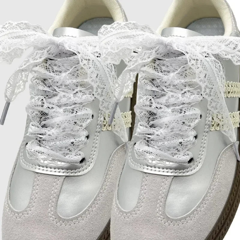 120cm Lace Shoelaces for Women Casual Shoes 3CM Width Flat Shoelace for Sneakers Black White Hollow Out Shoe Laces Accessorices