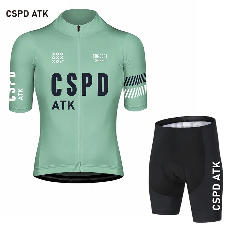 CSPD ATK men's cycling sportswear set summer lightweight cycling jersey sponge cushion cycling bib MTB cycling suit