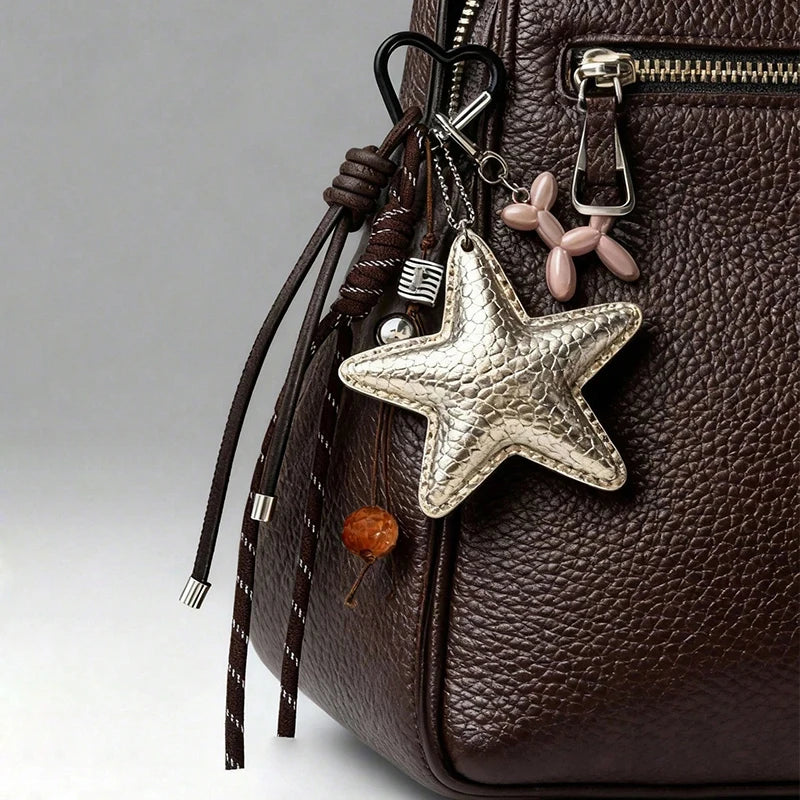Multicolor Luxury Flat Keychain Bag pu Leather Five-Pointed Star Keychain Mother's Day Valentine's Day High-End Gift