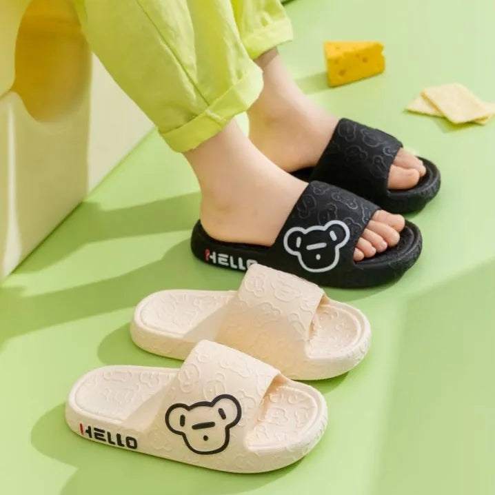 Summer Kids Cartoon Bear Slippers Non-slip Soft Sole Shower Bathroom Home Outdoor Sandals