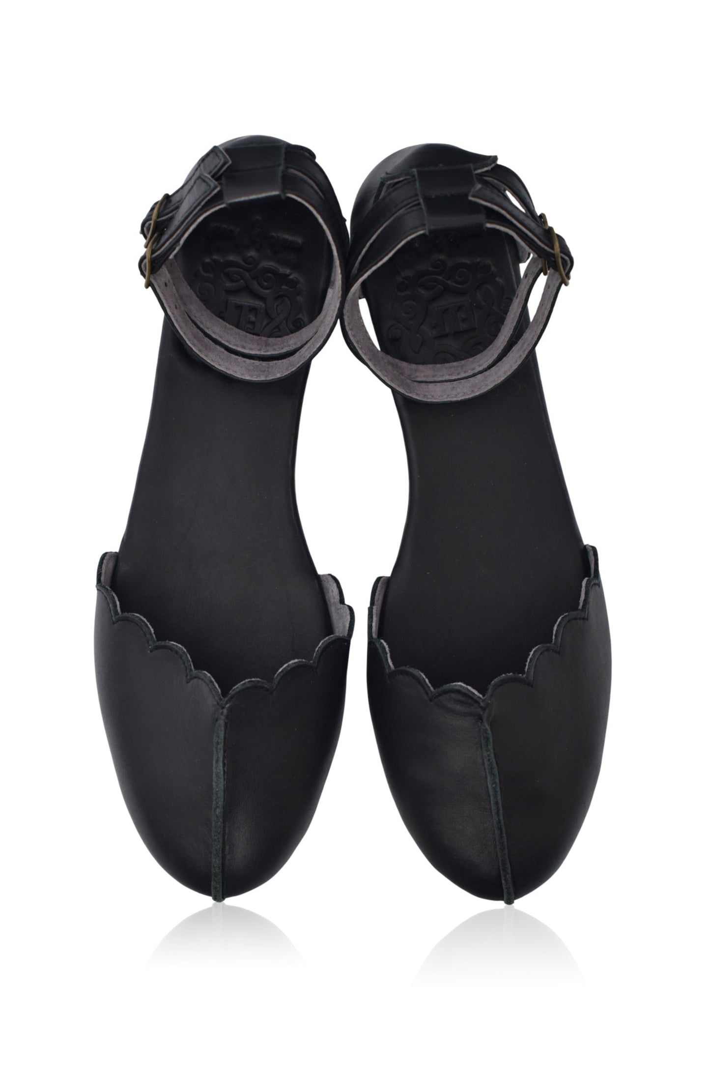 Venus Almond Toe Scalloped Leather Flats
