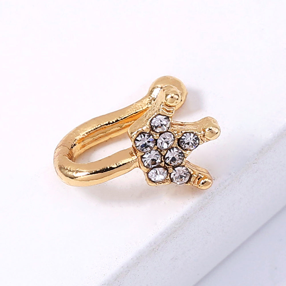 Gold rhinestone nose ring, mini crown rhinestone nose ring, piercing crown nose clip-1
