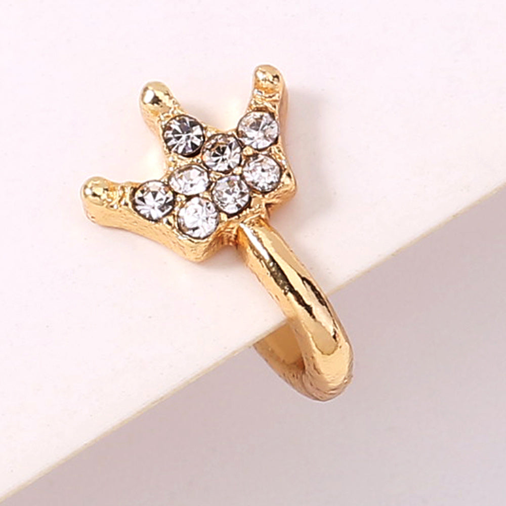 Gold rhinestone nose ring, mini crown rhinestone nose ring, piercing crown nose clip-6