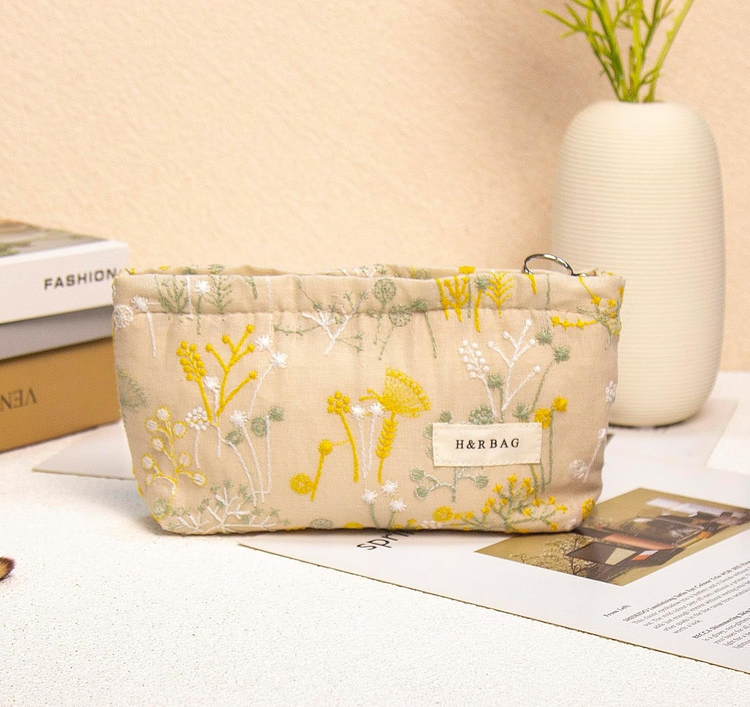 2 Pcs Makeup Bags, Large Cosmetic Bag Travel Toiletry Bag Organizer for Women, Embroidery Craft, Floral Makeup Bag Small Cosmetic Pouch Purse with Zipper Gifts for Girls Teen