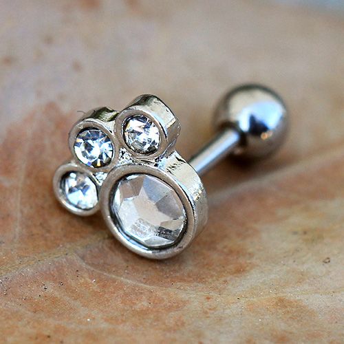 Animal Paw Cartilage Earring Gemmed Cartilage Piercing Animal Lover-1
