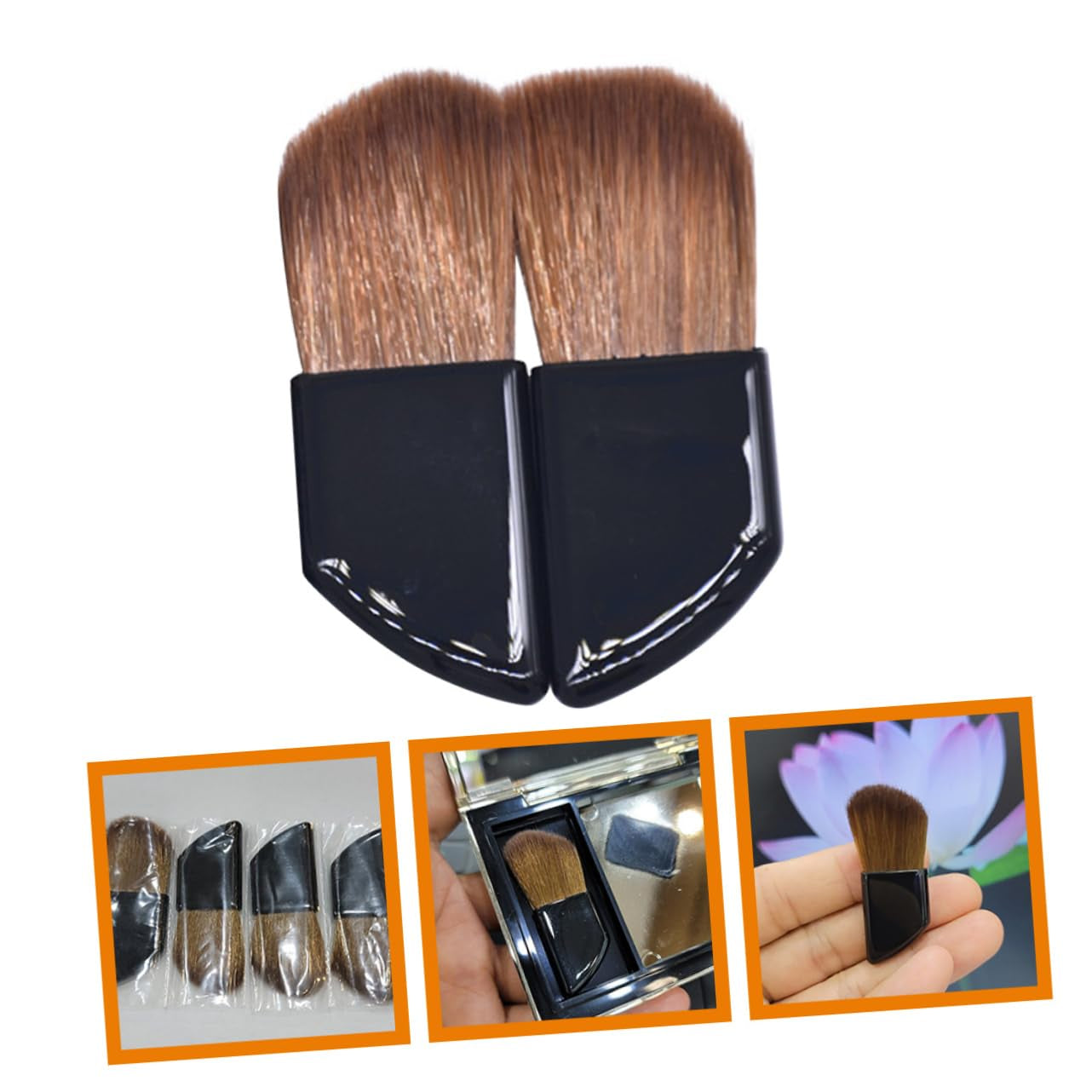 2Pcs Portable Travel Makeup Brush Professional Blush Applicators Soft Bristles for Even Powder Distribution Go Cosmetic Touch-Ups