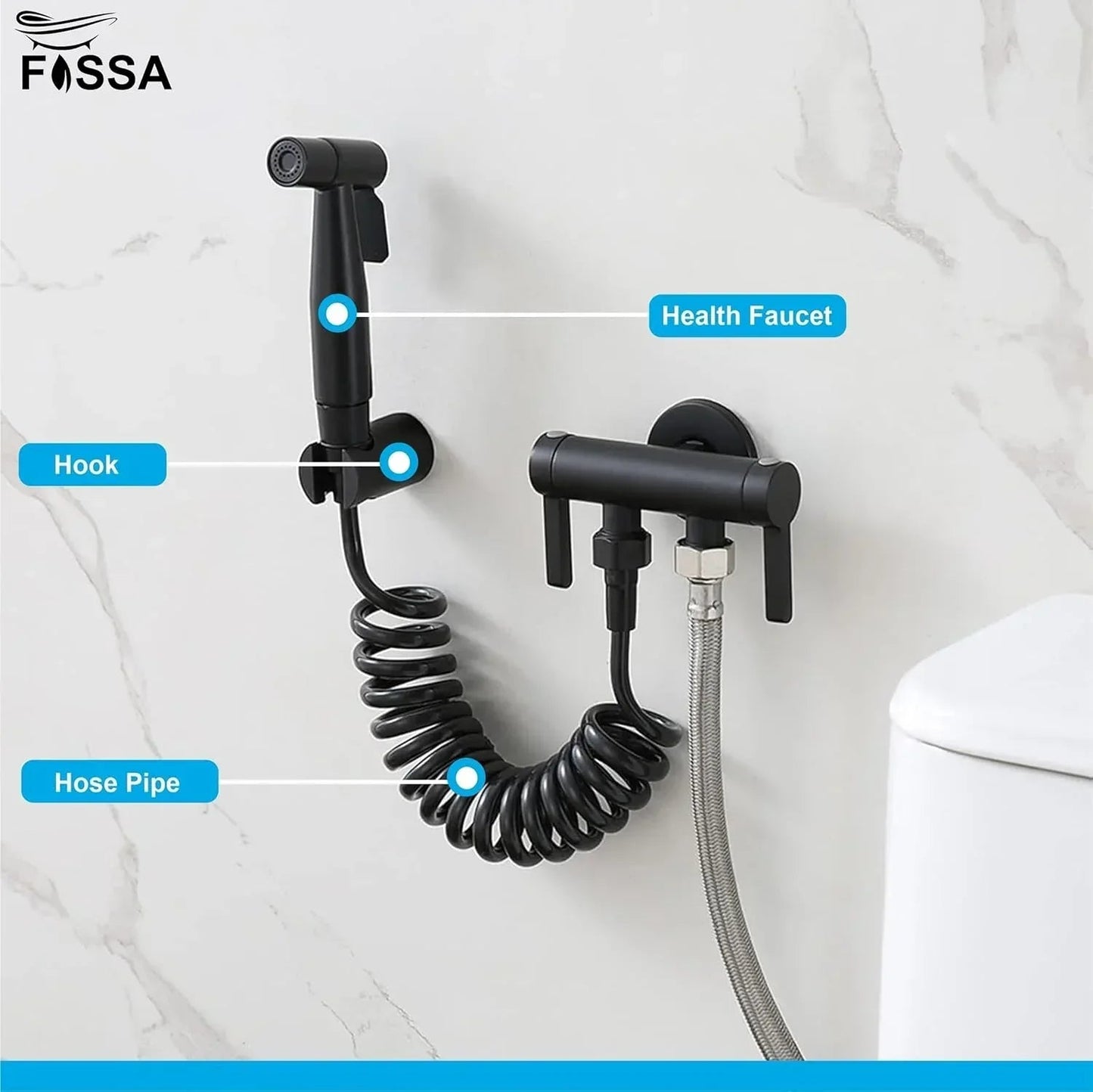 Steelo Stainless Steel Health Faucet with Flexible ABS Spring Hose pipe - 1 Metar Black