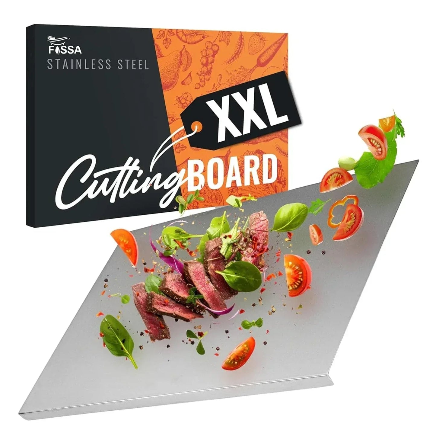 Fossa 15.5"x12"x1" Extra Large Premium Stainless Steel Chopping Board (Silver)