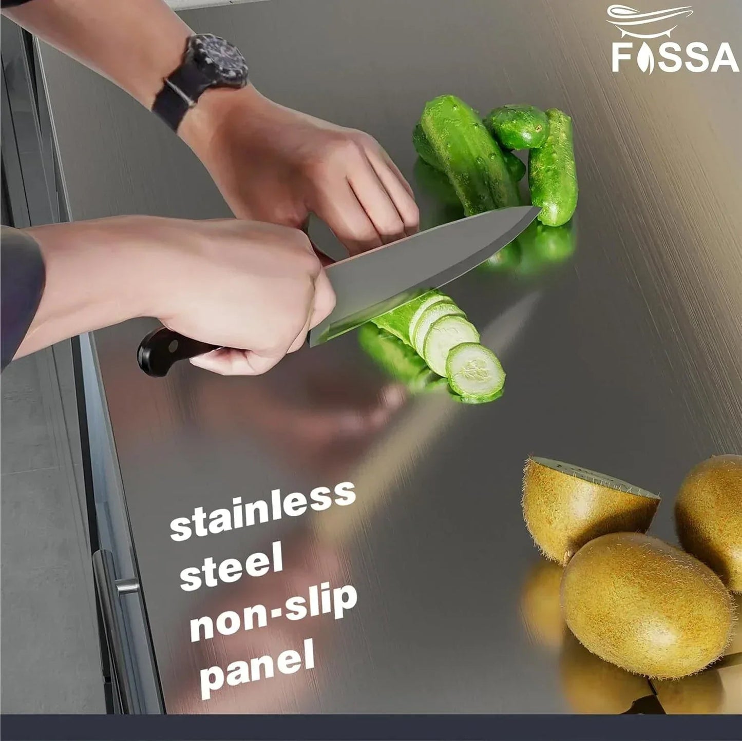 Fossa 15.5"x12"x1" Extra Large Premium Stainless Steel Chopping Board (Silver)